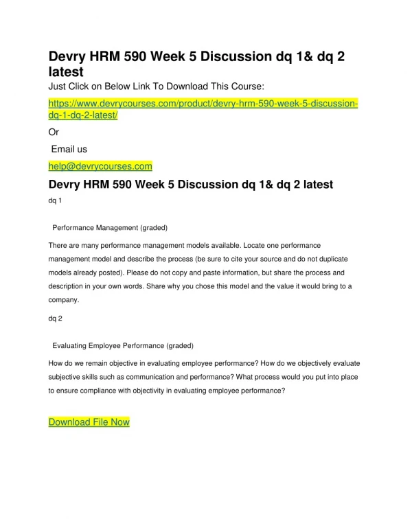 Devry HRM 590 Week 5 Discussion dq 1& dq 2 latest