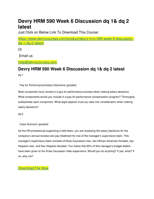 Devry HRM 590 Week 6 Discussion dq 1& dq 2 latest