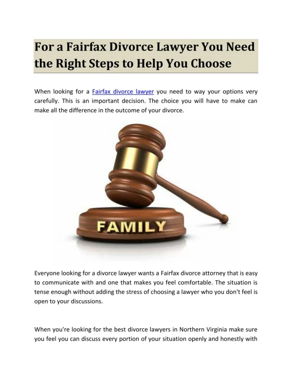 For a Fairfax Divorce Lawyer You Need the Right Steps to Help You Choose
