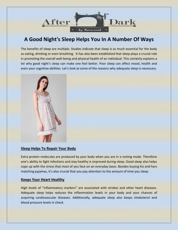 A Good Night's Sleep Helps You In A Number Of Ways