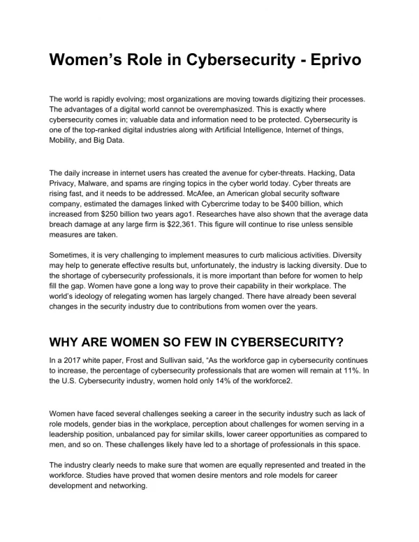 Women’s Role in Cybersecurity - Eprivo