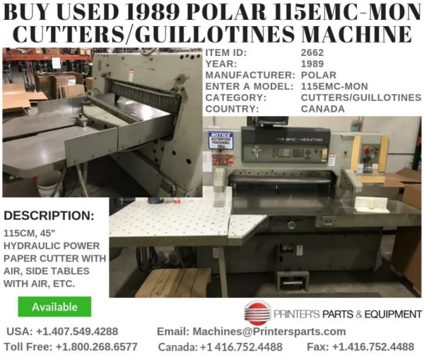 Buy Used 1989 Polar 115EMC-MON Cutters/Guillotines Machine