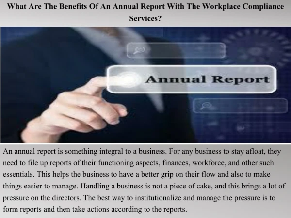 What Are The Benefits Of An Annual Report With The Workplace Compliance Services?