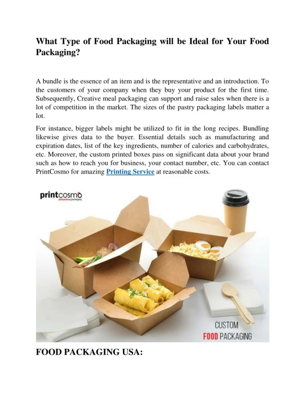 What Type of Food Packaging will be Ideal for Your Food Packaging