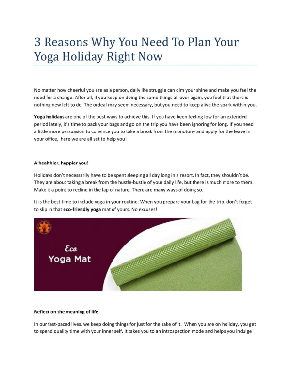 3 Reasons Why You Need To Plan Your Yoga Holiday Right Now