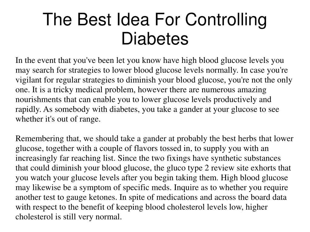 the best idea for controlling diabetes