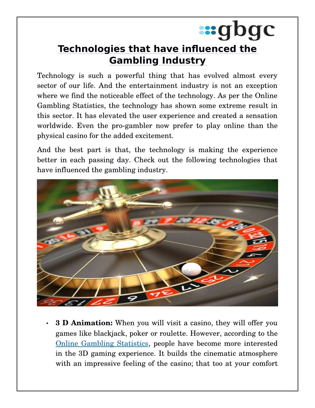 technologies that have influenced the gambling