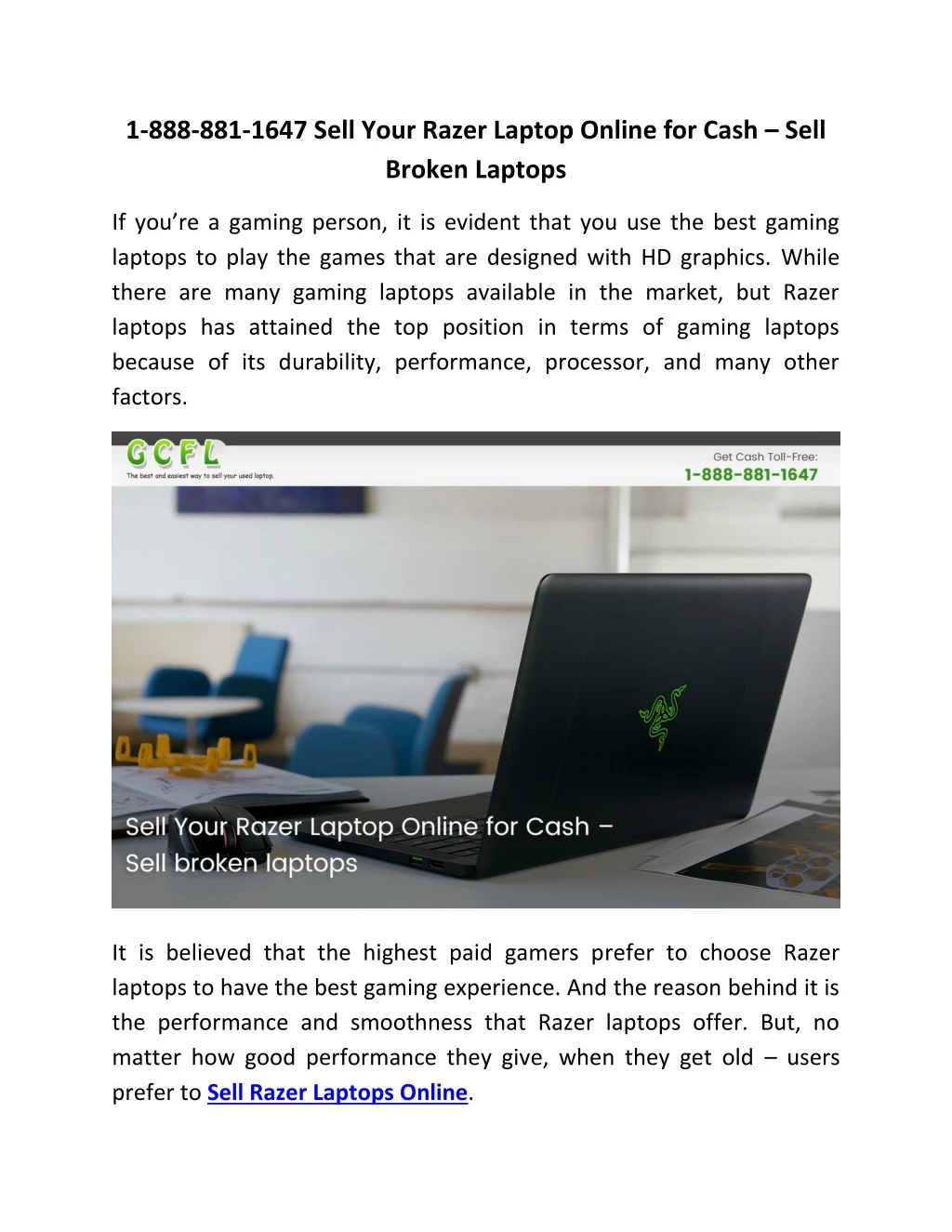 1 888 881 1647 sell your razer laptop online