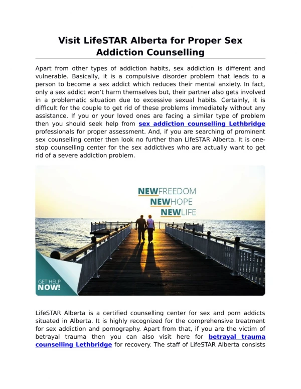Visit LifeSTAR Alberta for Proper Sex Addiction Counselling