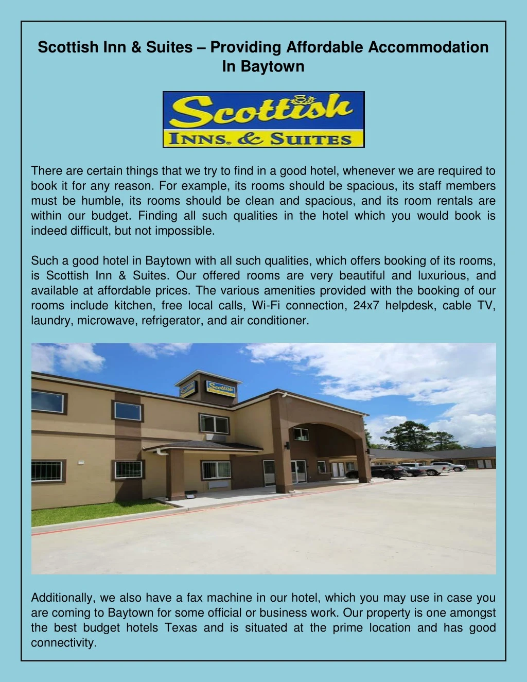 scottish inn suites providing affordable