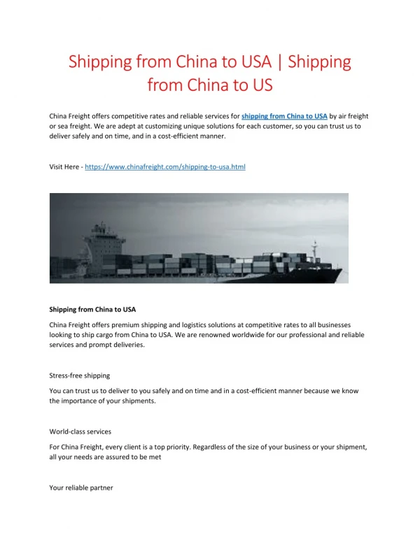 Shipping from China to USA