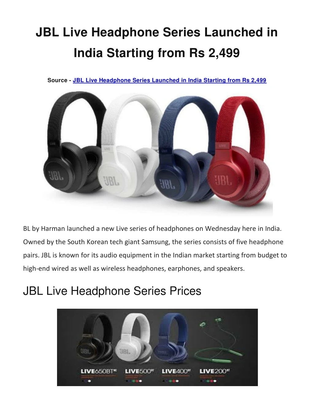 jbl live headphone series launched in india