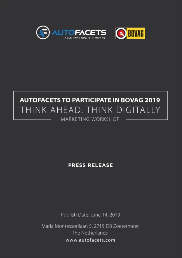 AUTOFACETS TO PARTICIPATE IN BOVAG 2019 –THINK AHEAD. THINK DIGITALLY MARKETING WORKSHOP