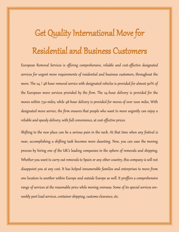 Get Quality International Move for Residential and Business Customers