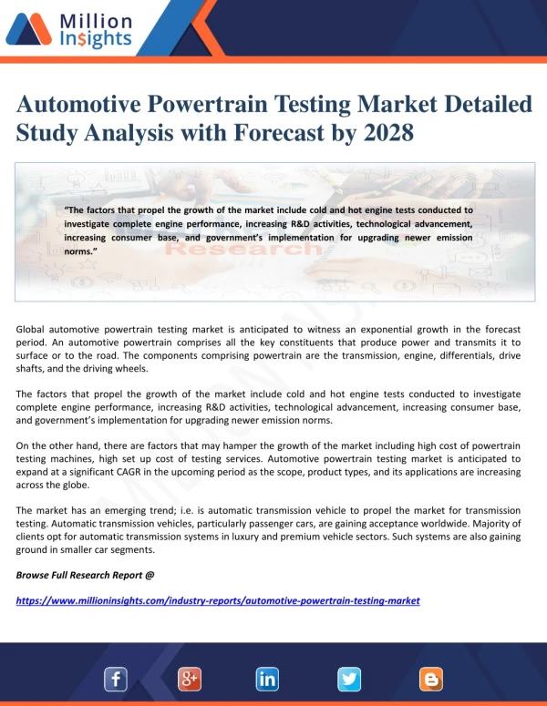 Automotive Powertrain Testing Market Detailed Study Analysis with Forecast by 2028