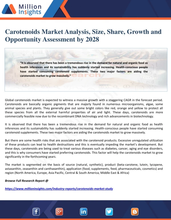 Carotenoids Market Analysis, Size, Share, Growth and Opportunity Assessment by 2028