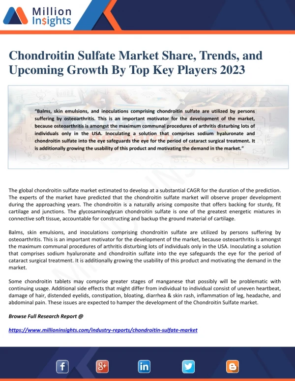 Chondroitin Sulfate Market Share, Trends, and Upcoming Growth By Top Key Players 2023