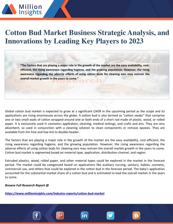 Cotton Bud Market Business Strategic Analysis, and Innovations by Leading Key Players to 2023