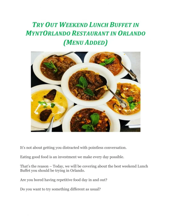 Try Out Weekend Lunch Buffet in MyntOrlando Restaurant in Orlando (Menu Added)