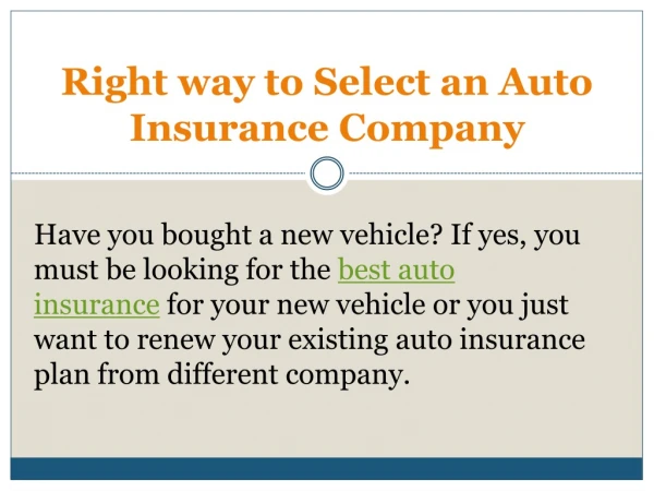 Right way to Select an Auto Insurance Company