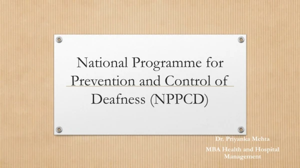 National Programme for Prevention and Control of Deafness