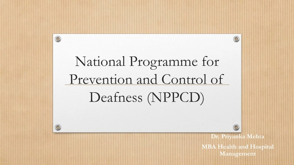 national programme for prevention and control of deafness nppcd