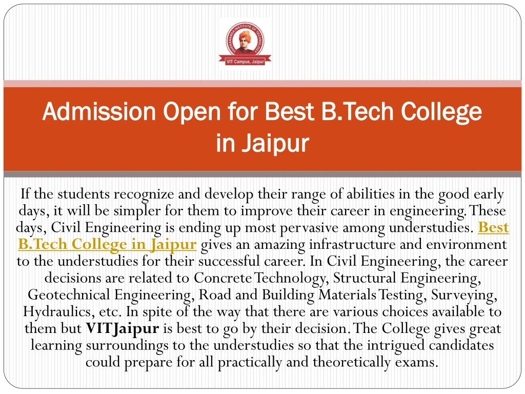 admission open for best b tech college in jaipur