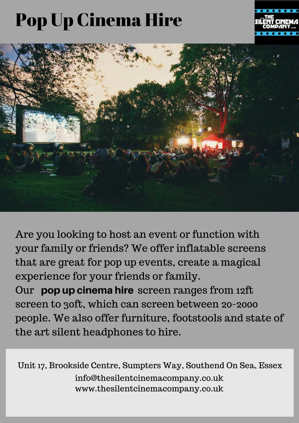 pop up cinema hire