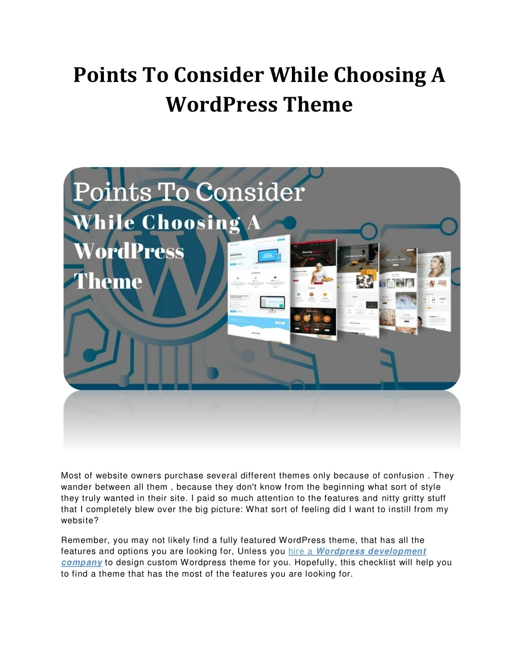 points to consider while choosing a wordpress