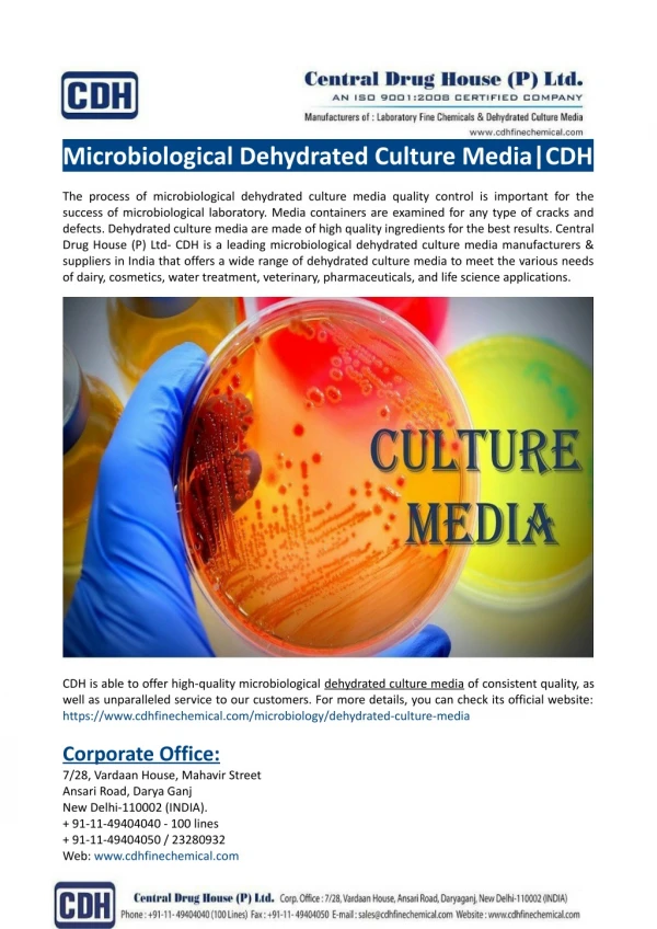 Microbiological Dehydrated Culture Media-CDH Fine Chemical