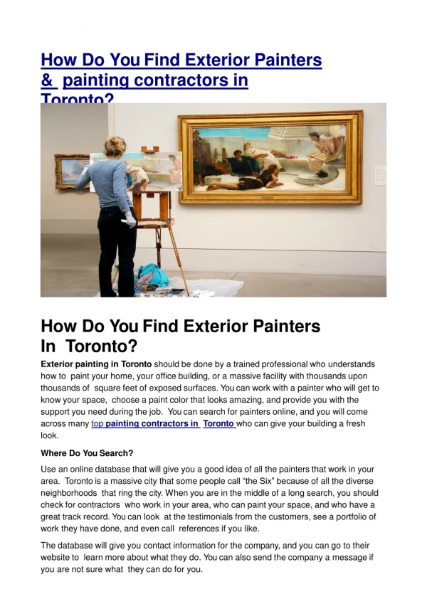 How Do You Find Exterior Painters In Toronto?