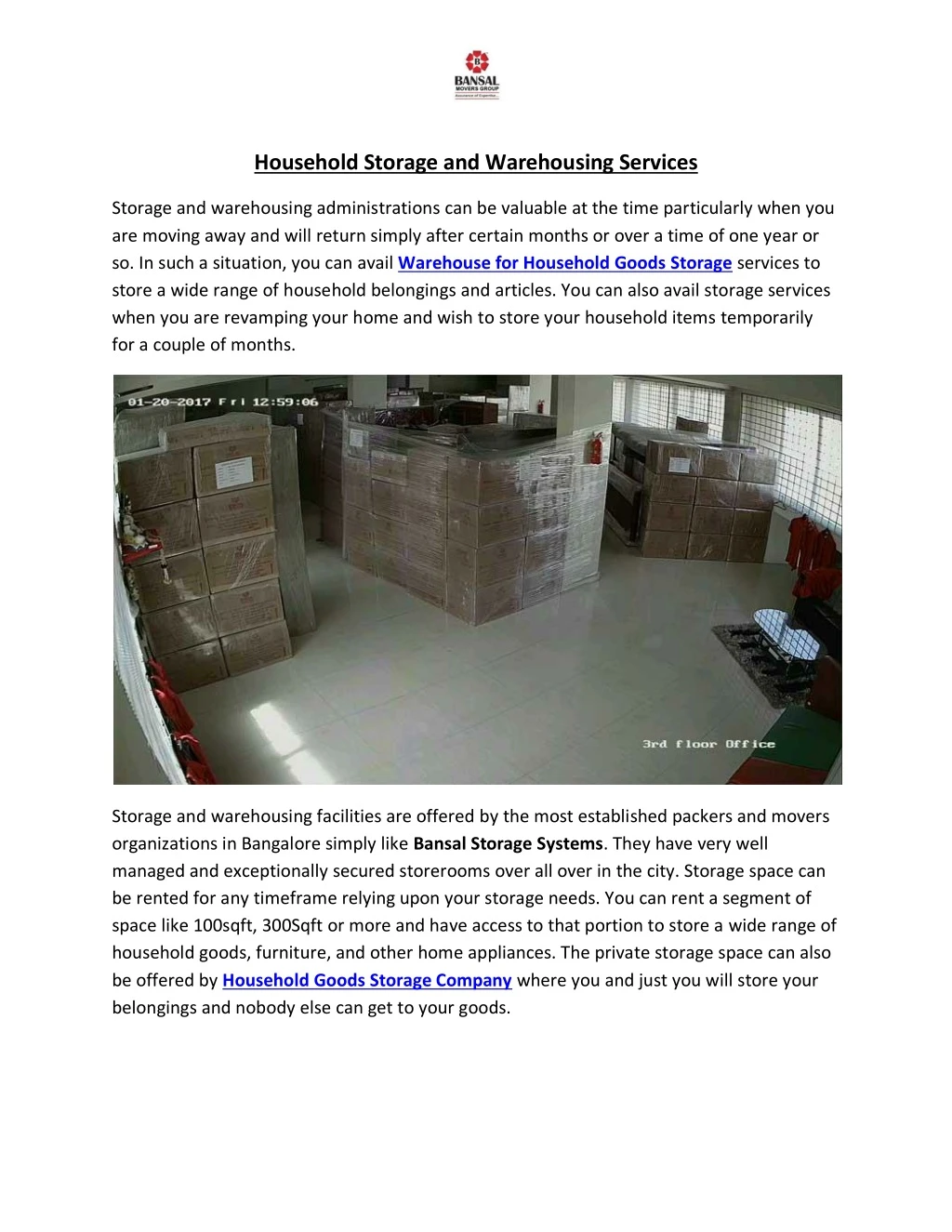 household storage and warehousing services