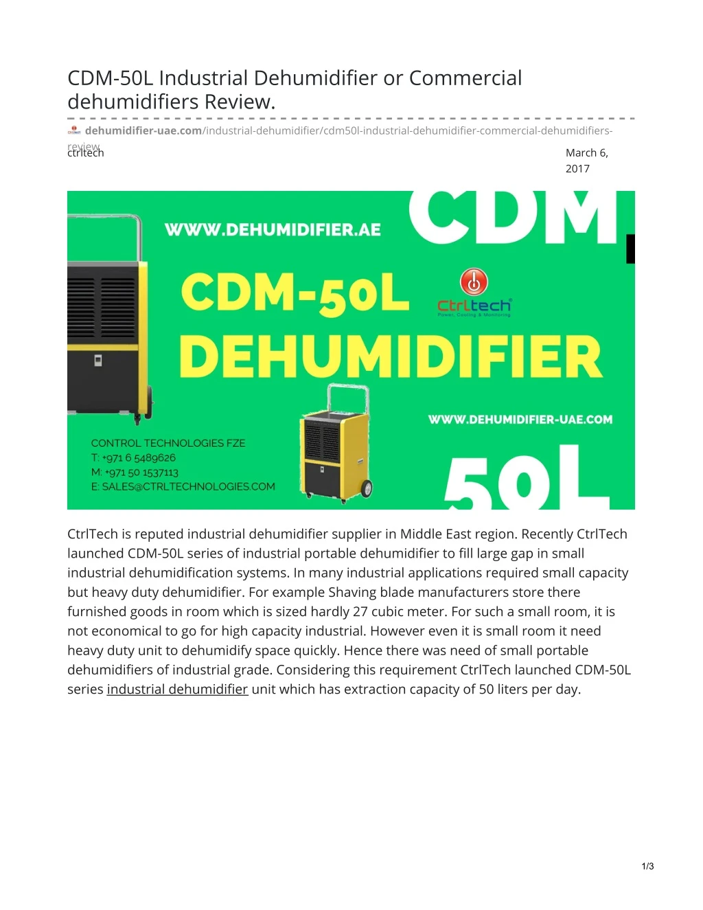 cdm 50l industrial dehumidifier or commercial