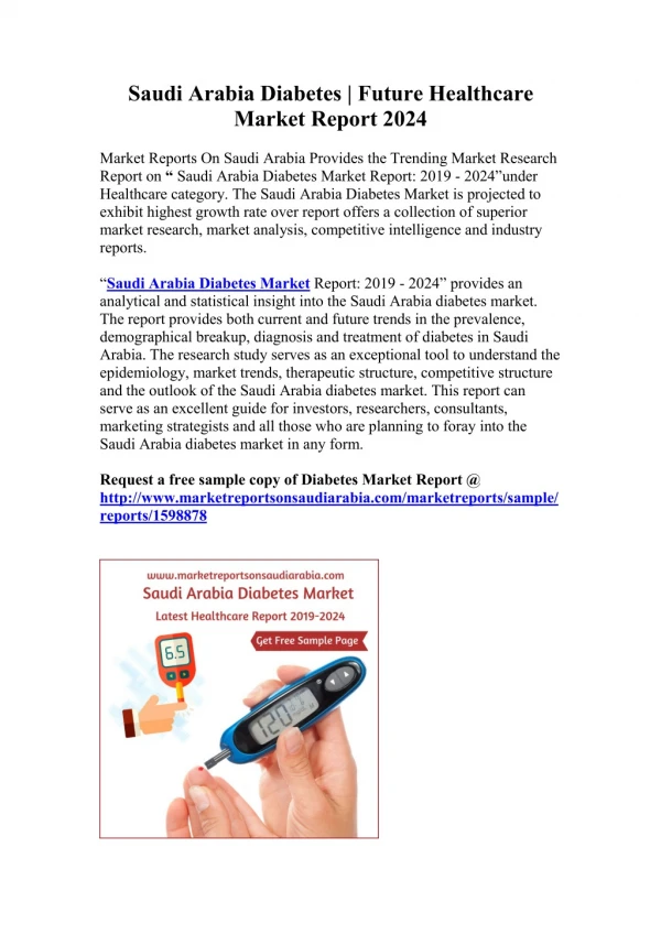 Saudi Arabia Diabetes Market Report: 2019 - 2024