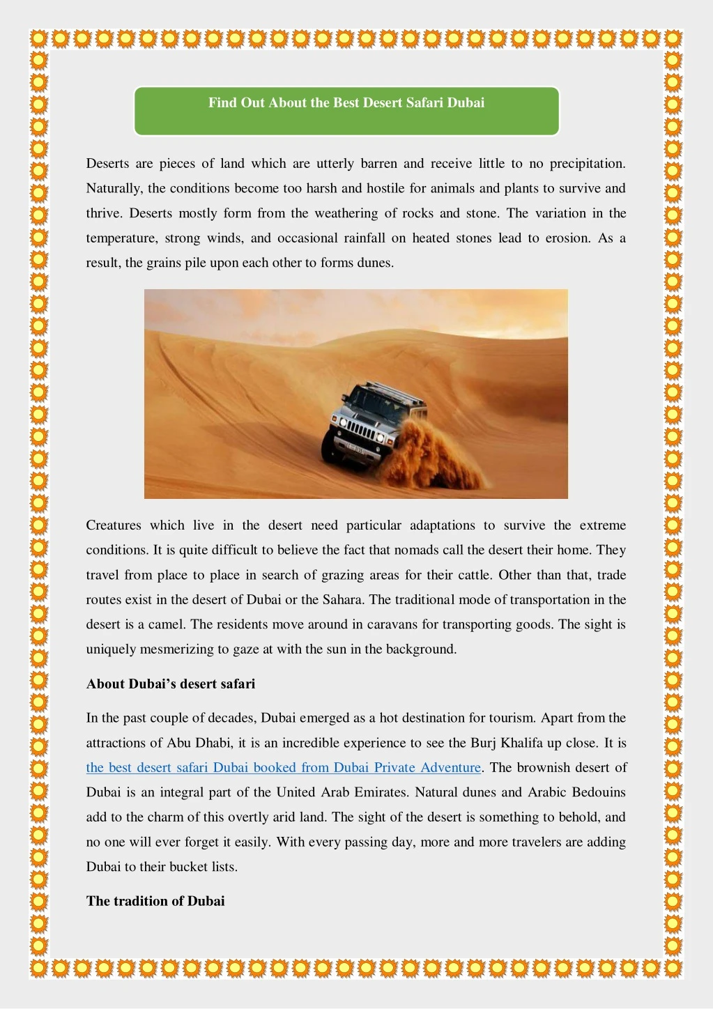 find out about the best desert safari dubai