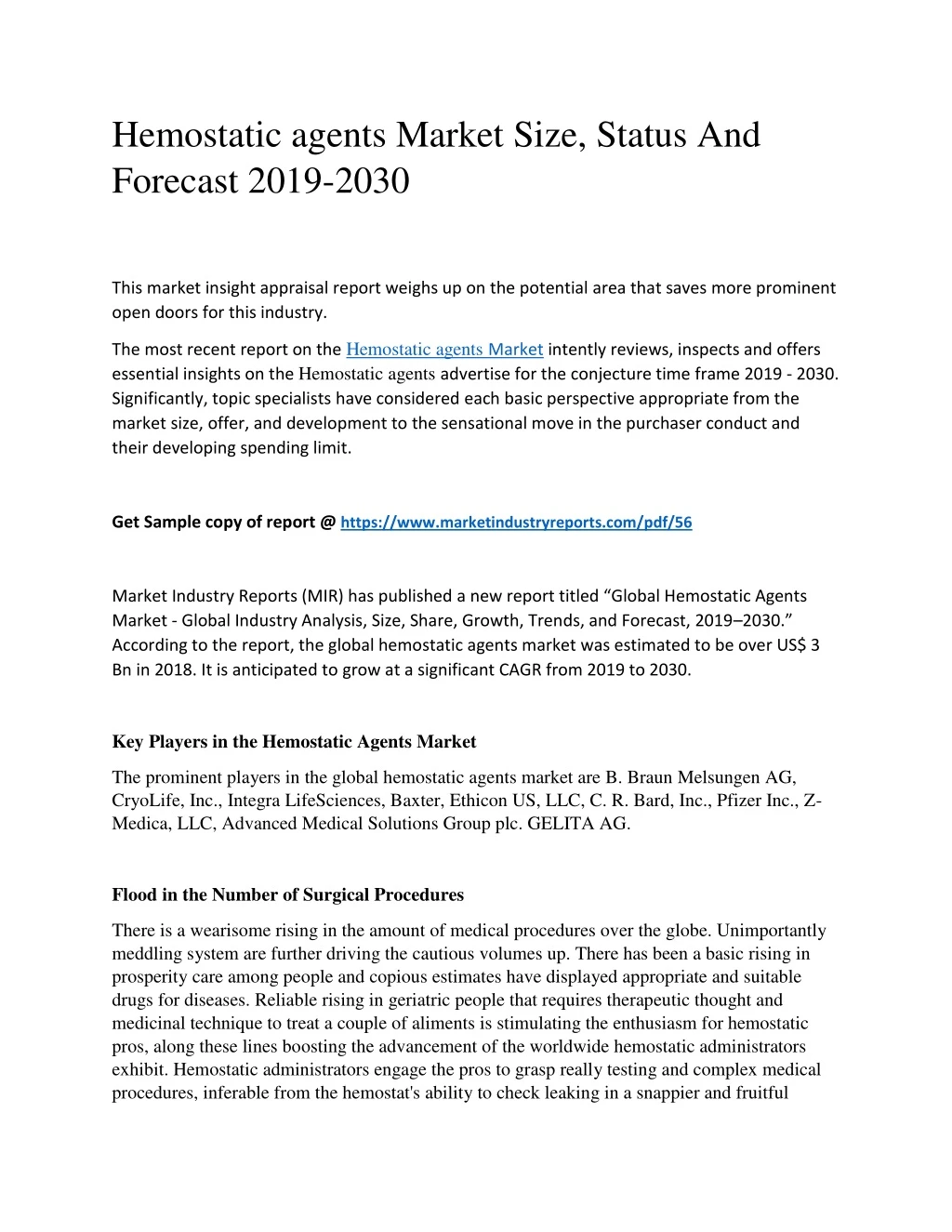 hemostatic agents market size status and forecast