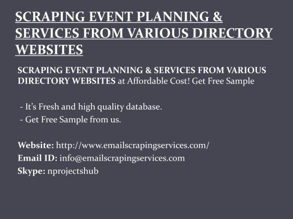 SCRAPING EVENT PLANNING & SERVICES FROM VARIOUS DIRECTORY WEBSITES