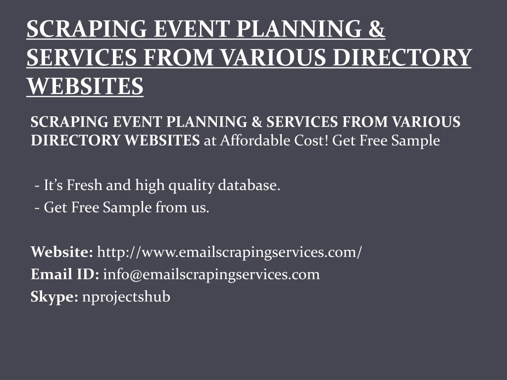 scraping event planning services from various directory websites