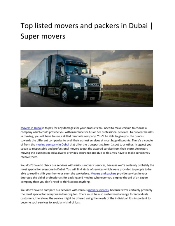 Top listed movers and packers in Dubai
