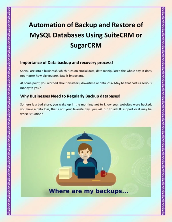 Backup & Restore Manager for SuiteCRM - Automatic,Database & Instance