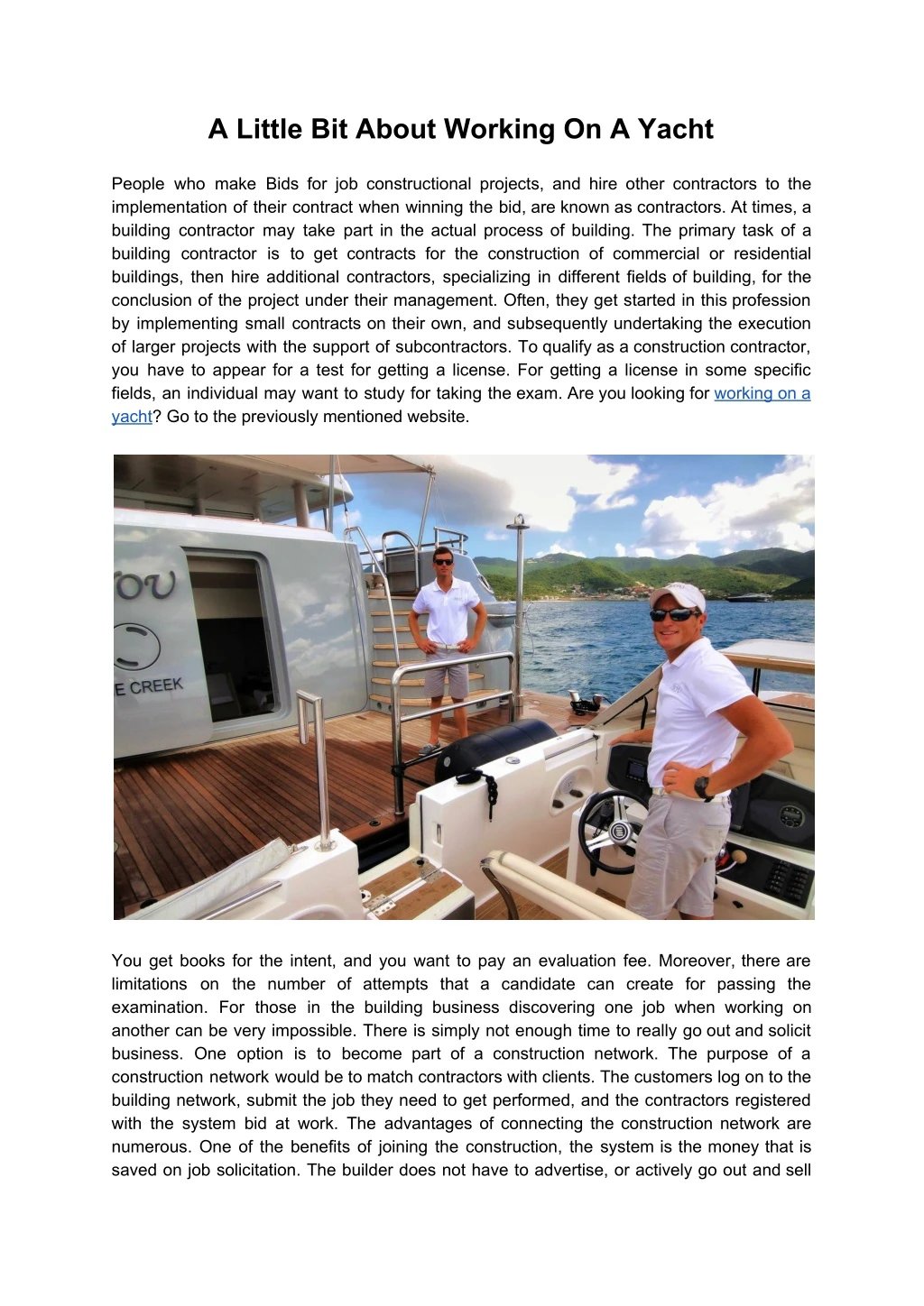 a little bit about working on a yacht
