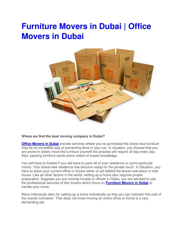 Furniture Movers in Dubai