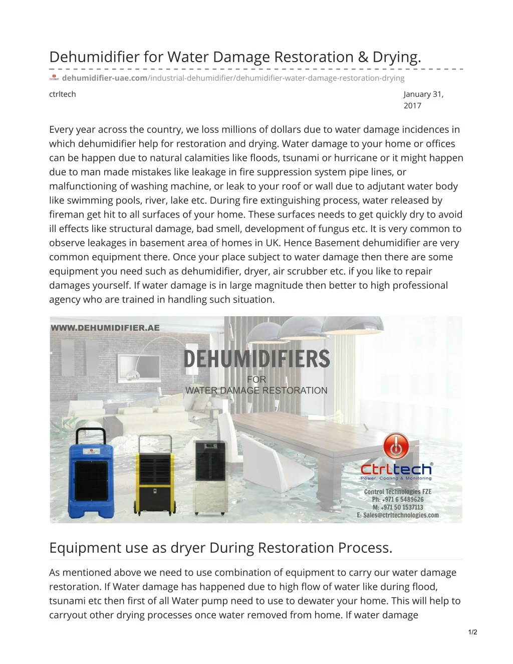 dehumidifier for water damage restoration drying