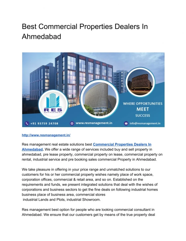 Best Commercial Properties Dealers In Ahmedabad