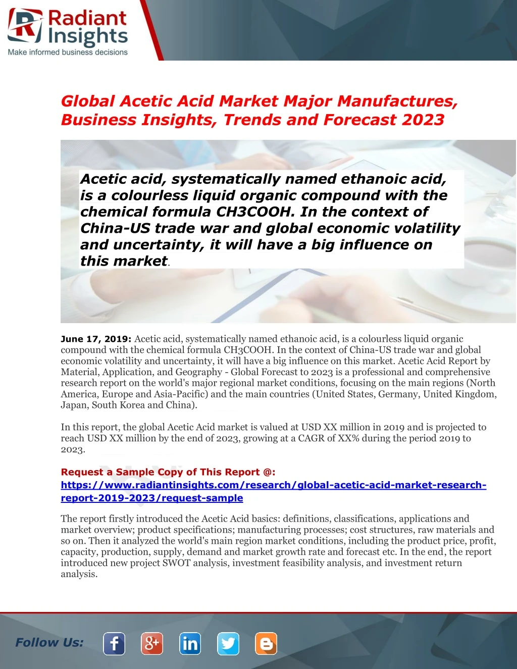 global acetic acid market major manufactures