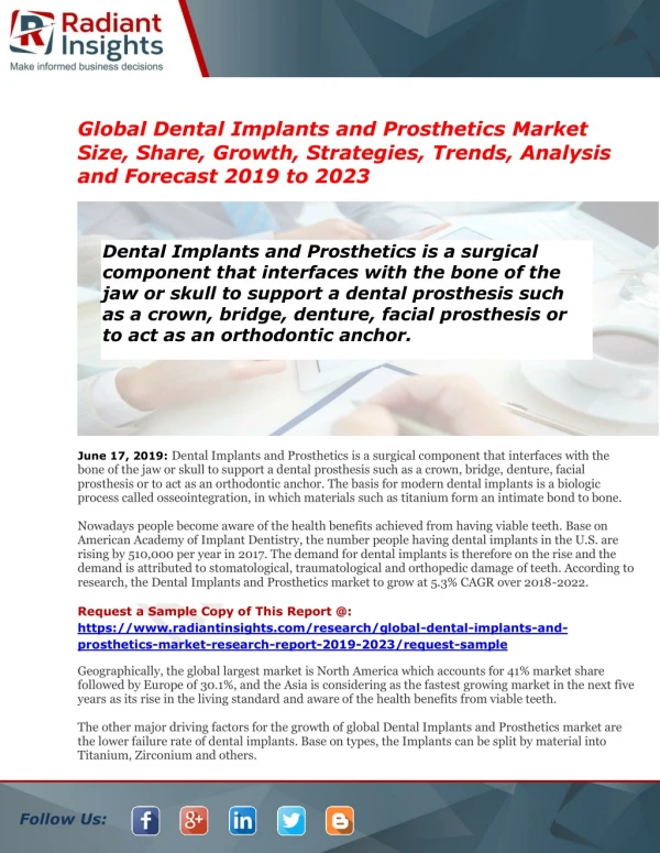 Dental Implants and Prosthetics Market Latest Study, Research & Growth in near future 2023