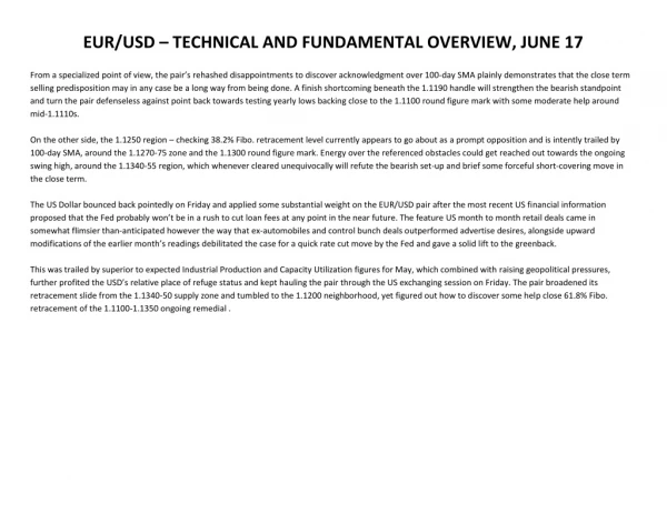 EUR/USD – TECHNICAL AND FUNDAMENTAL OVERVIEW, JUNE 17