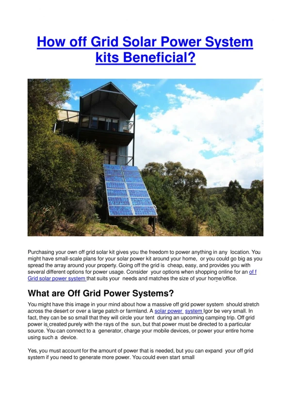How off Grid Solar Power System kits Beneficial?