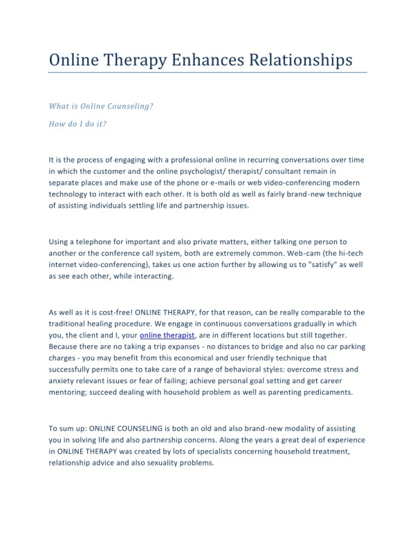 Online Therapy Enhances Relationships