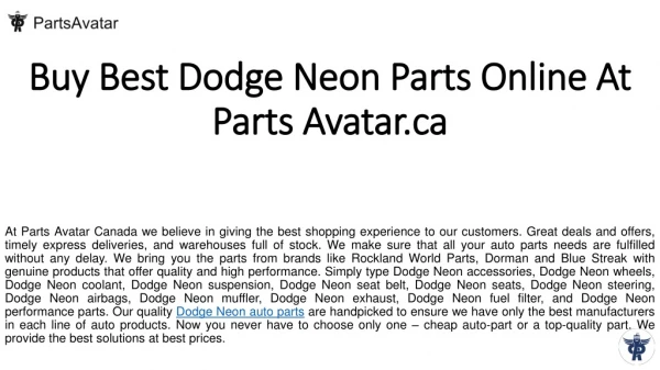 Shop Top Notch Dodge Neon Parts Online At Parts Avatar Canada